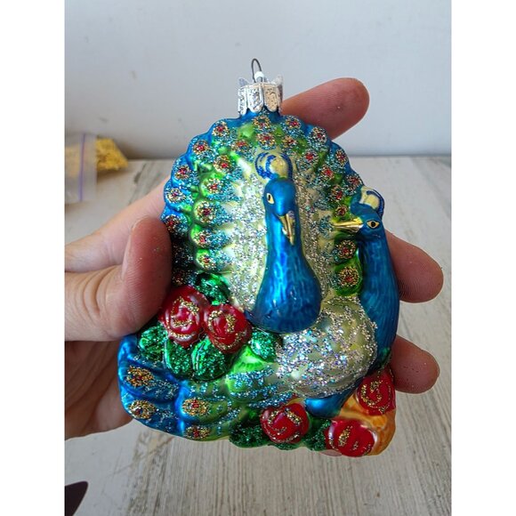 KSA Kurt Adler glitter peacock bird glass ornament Xmas tree blue - Picture 8 of 9